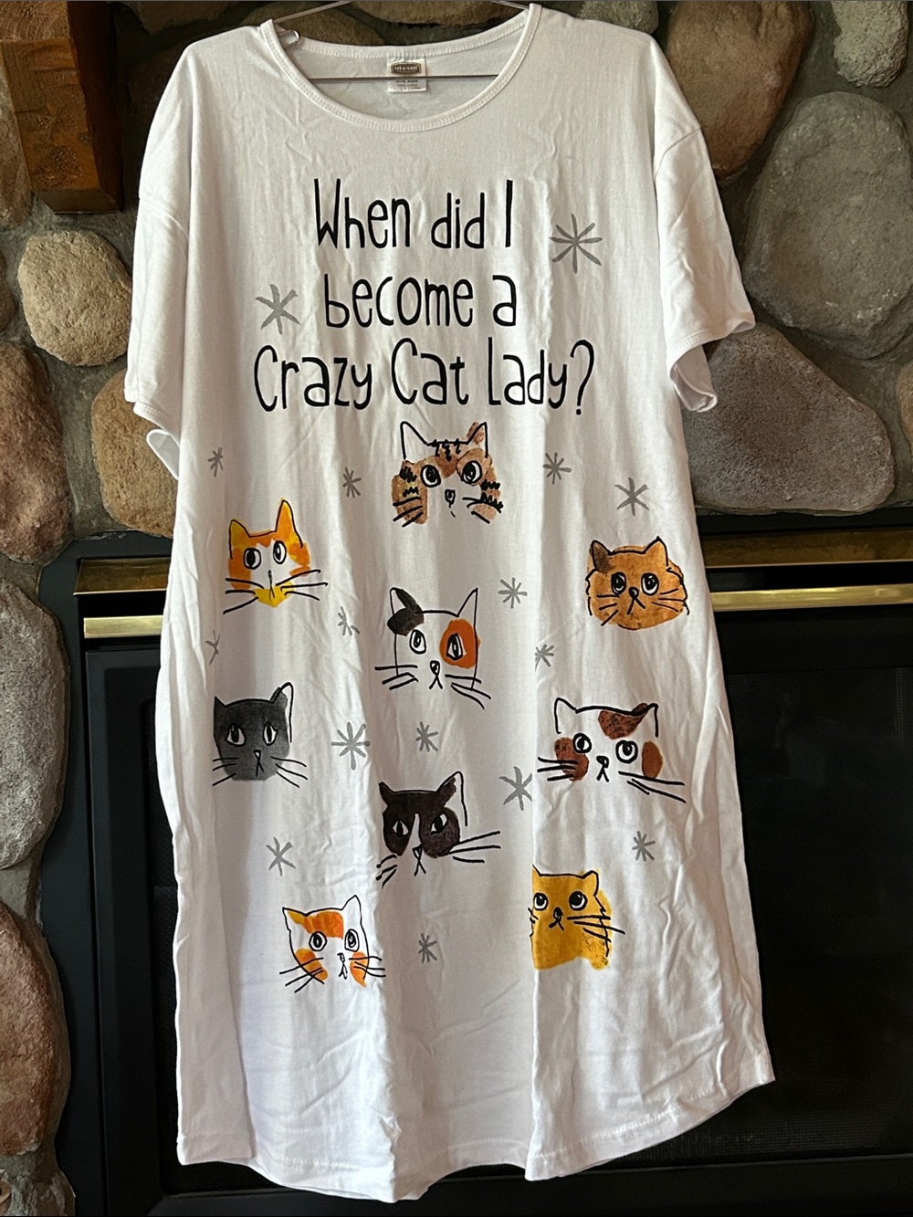 Rel-e-vant "Crazy Cat Lady" Graphic Short Sleeve Nightshirt, Size XL, NWT